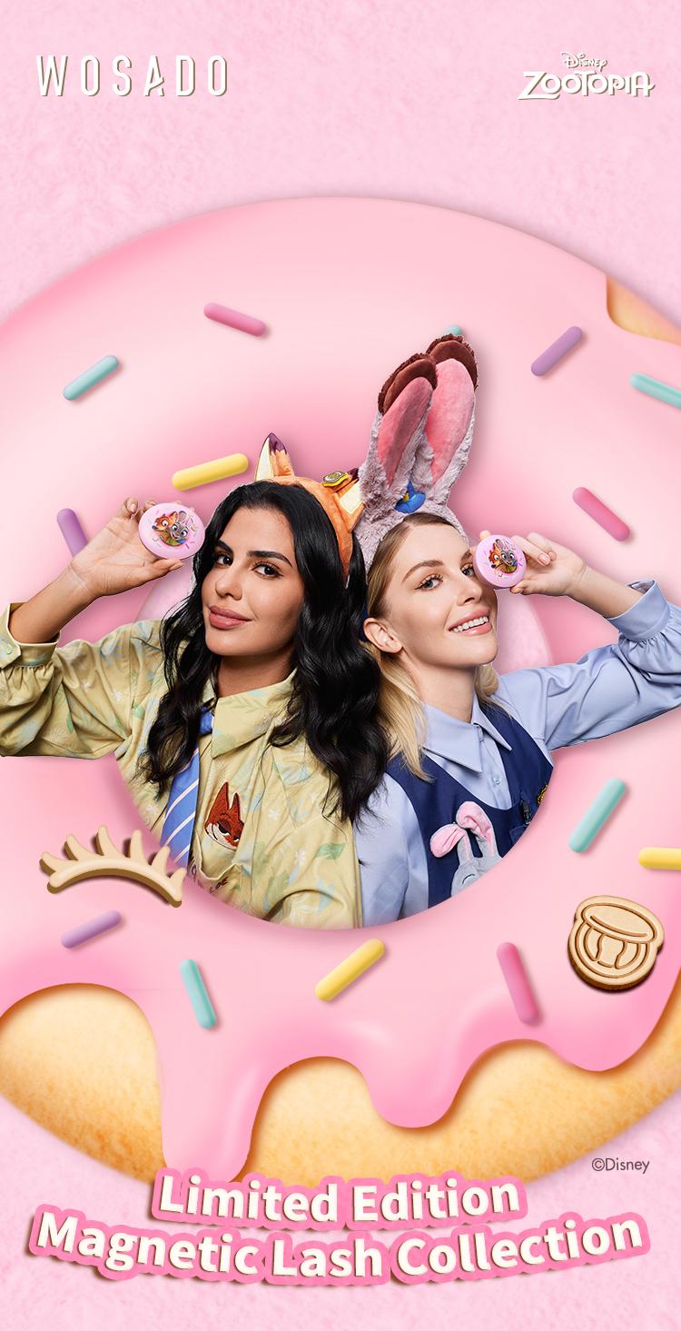 Wosado  Disney Donut Crossbody  Box Set Soft Magnetic Eyelashes All-in-One Box, Reusable, Glue-Free, Waterproof, Lightweight, Natural Style Makeup Cosmetic