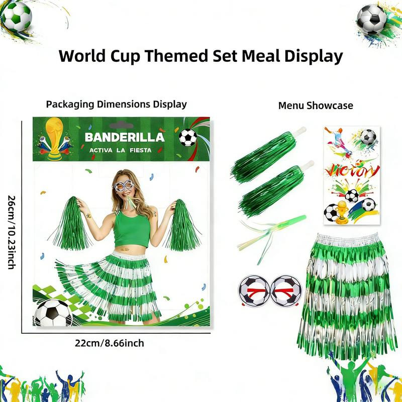 2026 World Cup Fan Gear Set Handheld Stick Whistle Cheerleader Skirt Eye Props Raincoat Fun Props for Fans Complete Set for Football Matches
