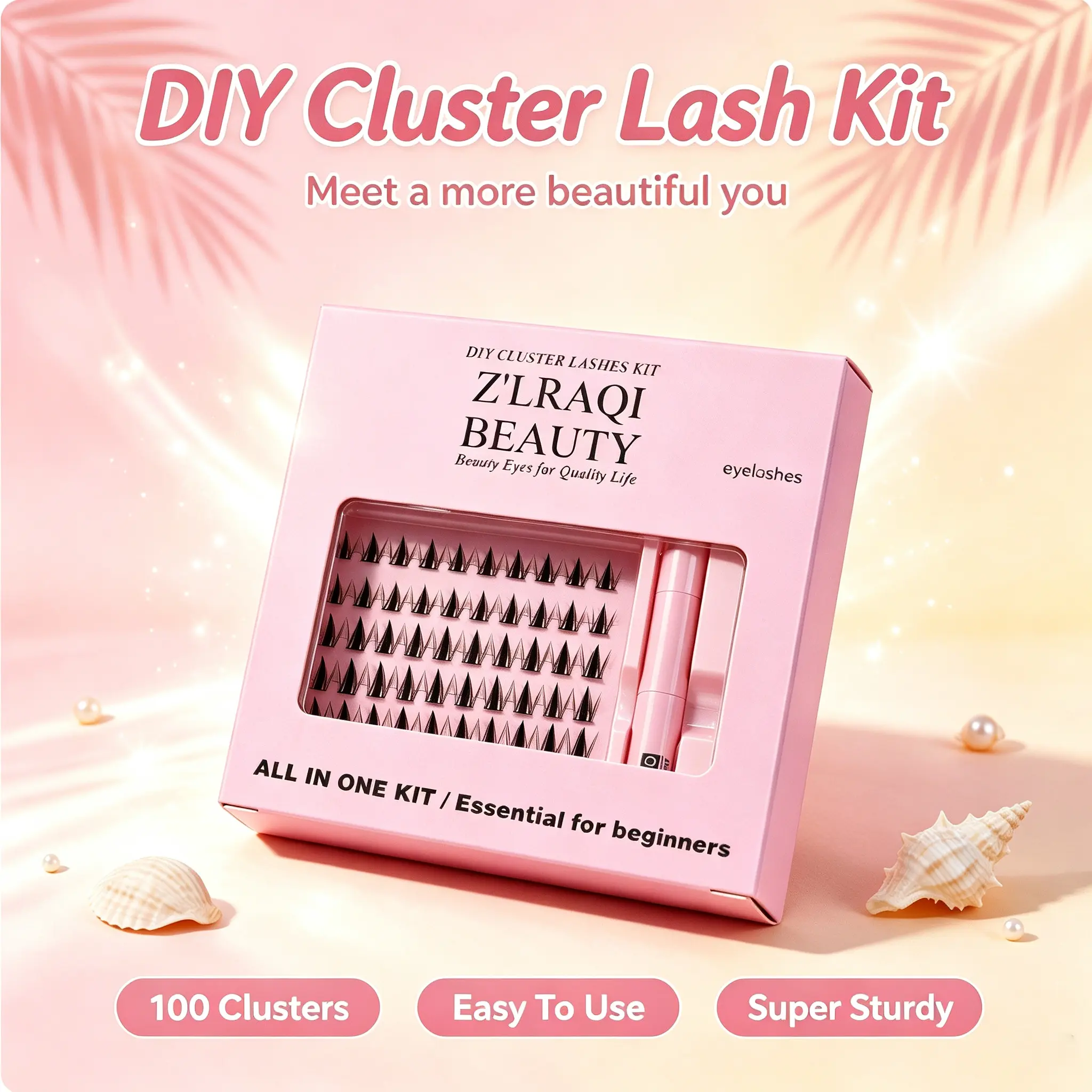 Prettyandme Little Rascal Defined Spiked Cluster Lash Kit, All-in-1 False Eyelashes Set with Bond, Seal & Applicator, 8-16mm Mixed Lengths for Makeup