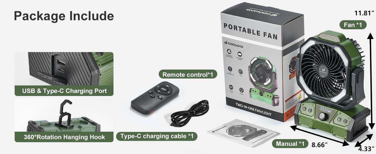 Odoland 40000mAh Camping Fan with LED Light, Battery Operated Oscillating Desk Fan with Remote & Hook, Rechargeable Outdoor Tent Fan with Timer for Hurricane Power Outage Travel Jobsite RV Odoland 40000mAh Camping Fan with LED Light, Battery Operated Oscillating Desk Fan with Remote & Hook, Rechargeable Outdoor Tent Fan with Timer for Hurricane Power Outage Travel Jobsite RV