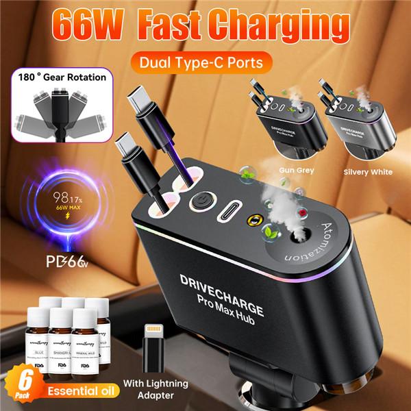 Smart Portable Car Air Freshener with Starlight Diffuser ,Intelligent Sensing & Atmosphere Lighting - Retractable Car Charger & Aromatherapy Diffuser ,Christmas Perfect Gift for Men