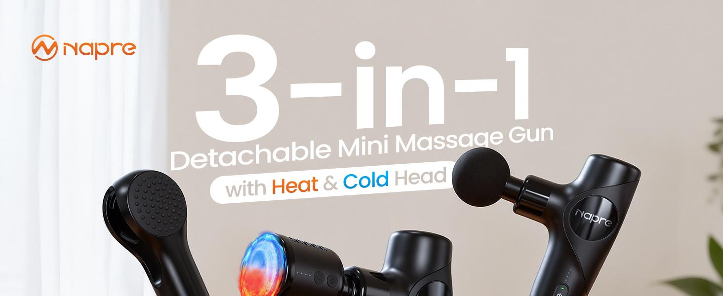 NAPRE 3-in-1 Mini Massage Gun with Heat and Cold,Deep Tissue Back Massage with Detachable Handle for Neck/Body Pain Relief,Portable Handheld Percussion Muscle Massager,Small & Quiet,5 Heads with Case,Gift