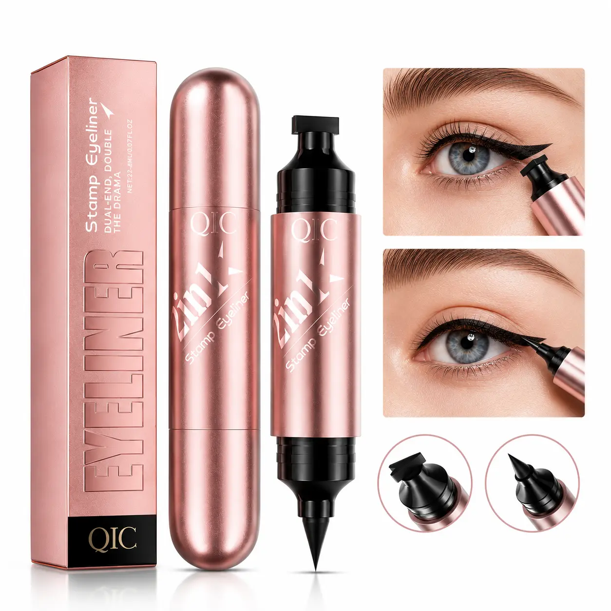 2-in-1 Eyeliner Stamp Pen Waterproof Smudge-Proof Quick Dry for All Skin Types Beginner Friendly Makeup Stain-Resistant Temporary Lip Liners Set elfey eliner w3w vanilla flex tip red waterline neon sharpener cool brown dark lipstain micro white whiskey