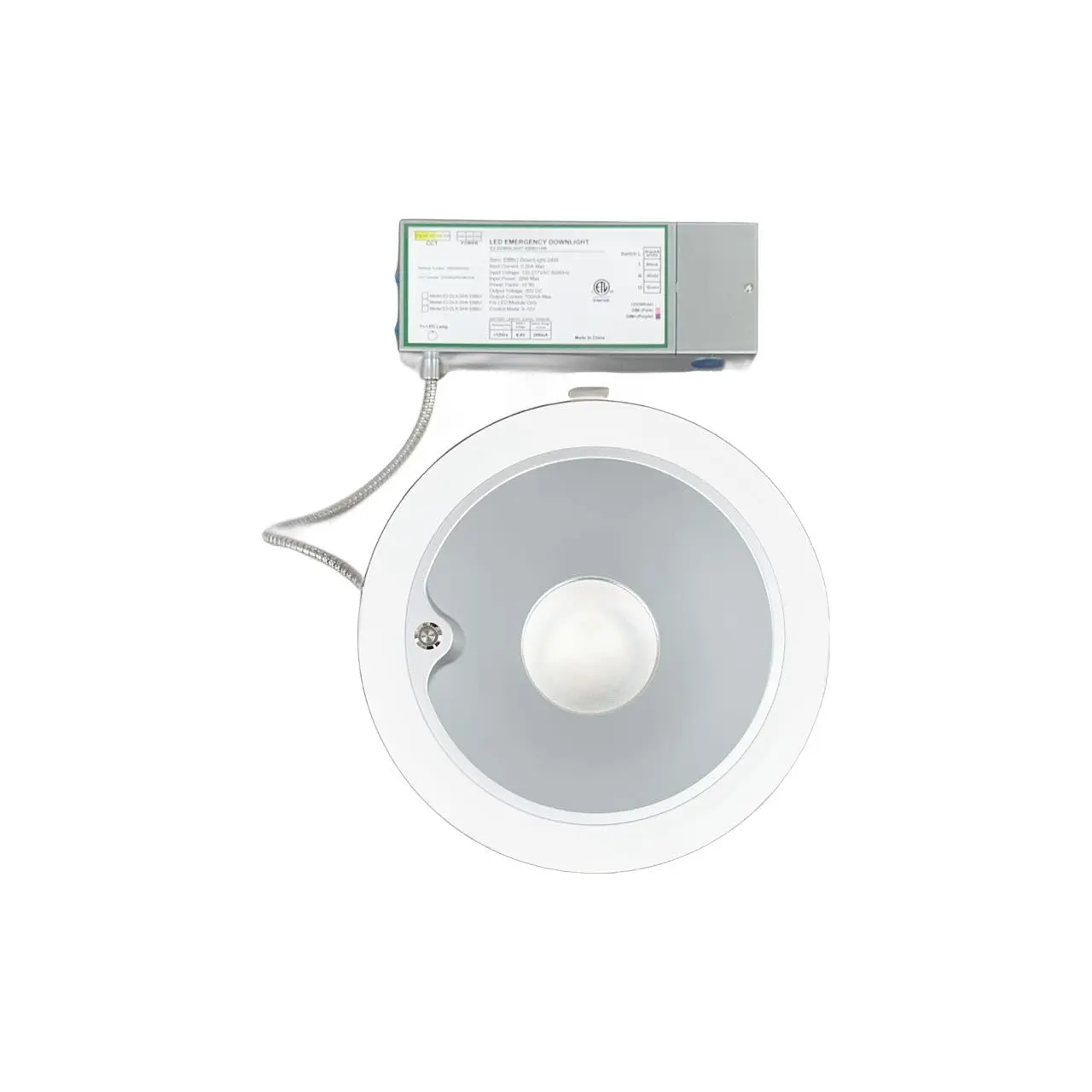 E2 LIGHTING 8 Inch Architectural Recessed LED Downlight with Pre-Wired Emergency Battery Backup, 5CCT Tunable 2700K–5000K, 16W/20W/24W Wattage Selectable, Dimmable Commercial Ceiling Light 120-277V