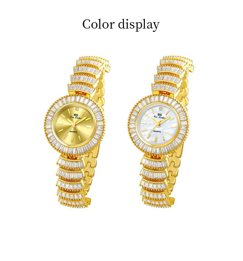 Gold Jewelry Bracelet Watch for Women Luxury Round Dial Full Crystal Design 30M Waterproof Stainless Steel Elegant Wristwatch Fashion Jewelry Gift for Her Sparkling Ladies Watch Trendy Golden Accessories Casual Dress Style