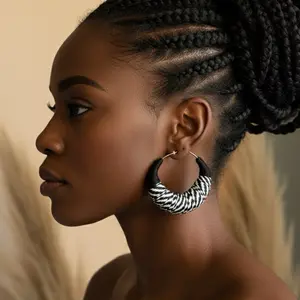 19/FULANI YARN EARRINGS SMALL:(black and white) 100% Handmade Earrings made with Natural Cotton by West Africa artisans.These Jewelry are Eco-Friendly Comfortable and  Authentic.