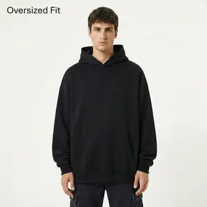 High Level Men's Oversized Super Heavyweight Cotton Fleece Hoodie - Plain, Aesthetic, Soft, Minimalist Long-Sleeve Menswear Top