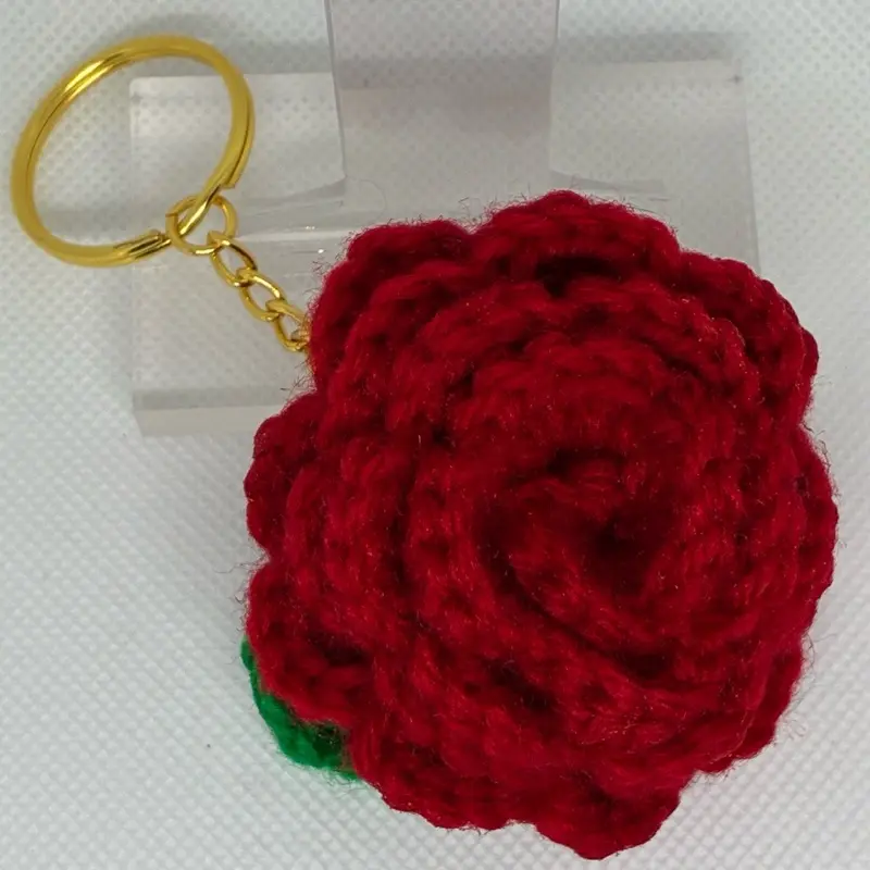 Handmade Crochet Rose Keychain - Cute DIY Fashion Accessory, Practical Bag Charm with Split Ring, Ring Attachment Keychain for Shopping Use