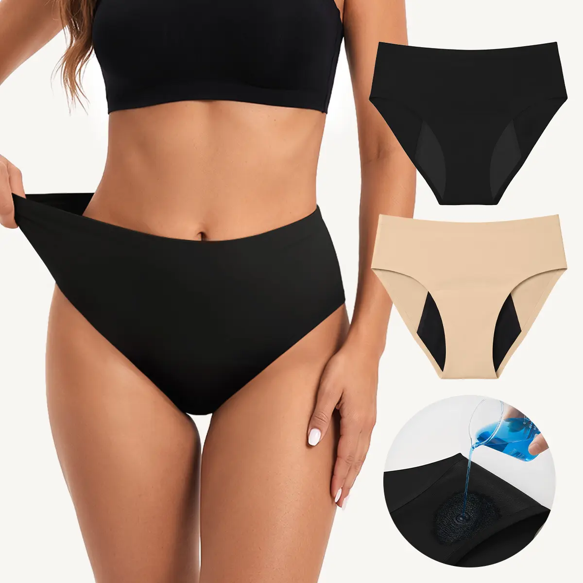 LUCKMEEY Women's High Waisted Leakproof Period Panties, Ultra Soft Breathable Seamless Menstrual Underwear, Invisible Full Coverage Fit, Reusable & Machine Washable, All-Day Protection Fabric Polyester