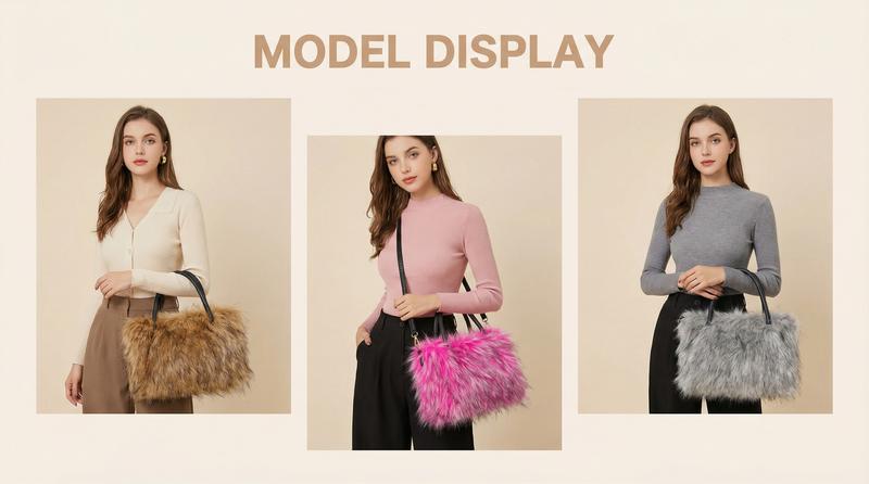 New Faux Fur Handbag Shoulder Purse Shoulder Crossbody Bag, Grab Handle & Strap, Fashion Design, Multiple Colors, Perfect Daily Accessory,Women's Shoulder Handbags Faux Fur Tote Bag Fluffy Satchel Handbags for Women, Mom, Friend, Bridesmaids