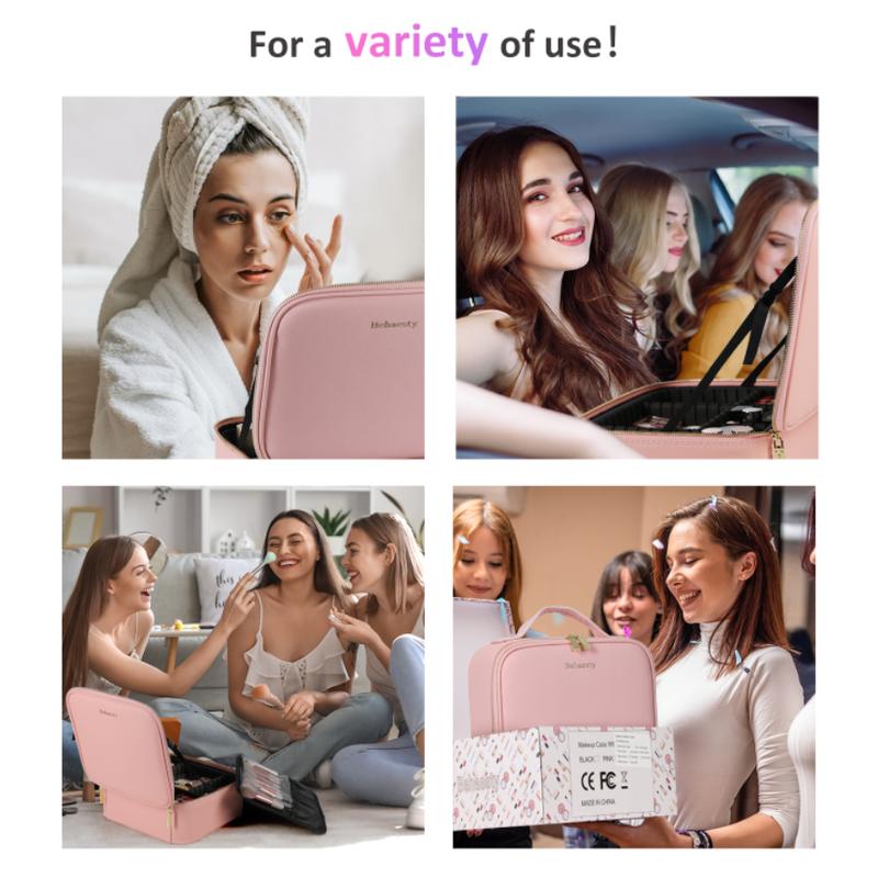 Behaesty Portable Makeup Bag with 3-Color LED Light Detachable Mirror 2000mAh USB Rechargeable Waterproof PU Leather Organizer Compact Travel Cosmetic Pouch Vanity Purse  Zip TikTokShopBlackFriday
