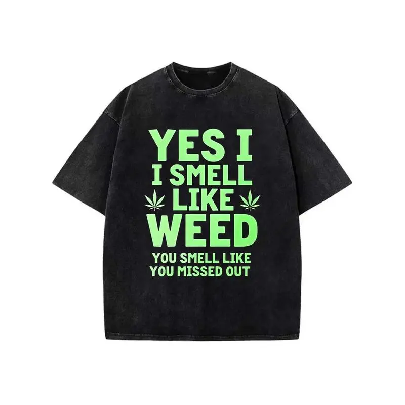 Cotton Yes, I Smell Like Weed 21 Cotton Men's Graphic T-Shirt - Black with Neon Green Leaf Design, Breathable Cotton Crew Neck Tee, Regular Fit Casual Short Sleeve Top for Summer & Year-Round Wear
