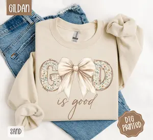 God is Good Coquette Sweatshirt, Trendy Women's Religious Crewneck