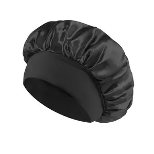 Luxurious Double-Layer Fabric Hair Care Cap Adjustable Waterproof Shower Cap Soft Sleeping Hair Cover Locking in Moisture Nourishing Hair Creating a Smooth and Glossy Look Shiny Black