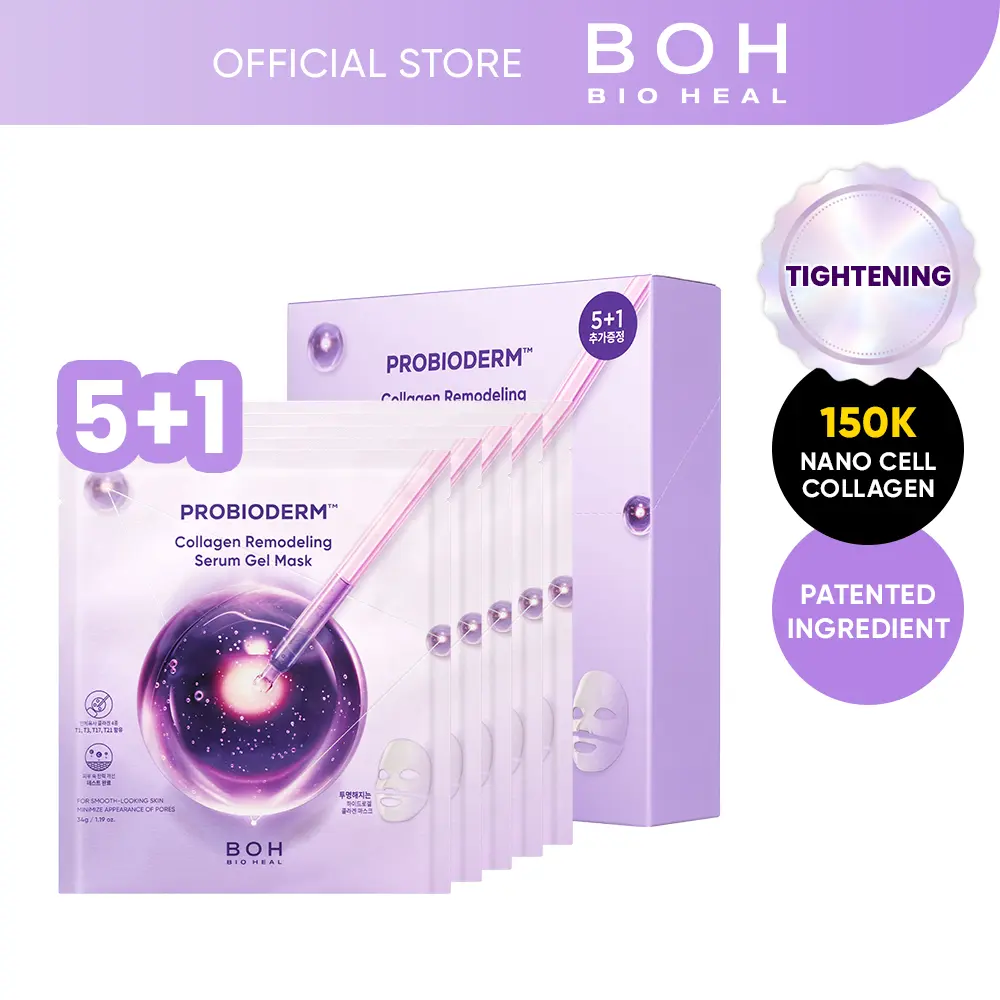 BIOHEAL BOH PROBIODERM Collagen Remodeling Serum Gel Mask (6ea X 34g) | Hydrogel Mask with Collagen Capsules for Firmness & Pore Refinement | Hydrating Facial Mask for Smoother Skin