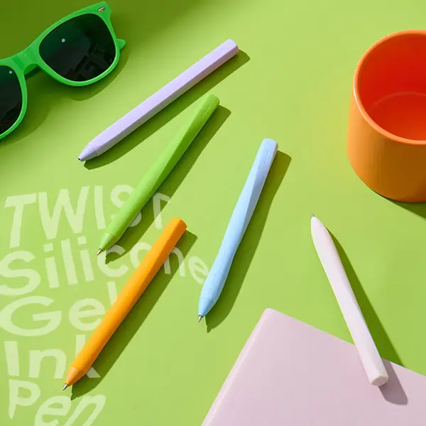 KACO TWIST Minimalist Silent Touch Retractable Silicone Gel Pen - 0.5mm Fine Tip, Retract Click, Quick Dry Black Ink, Fidget Stress Relief, Smooth Writing, School Supplies, Office Accessories, Left Handed Pens & Refills, Ideal for Birthdays, BackToSchool,