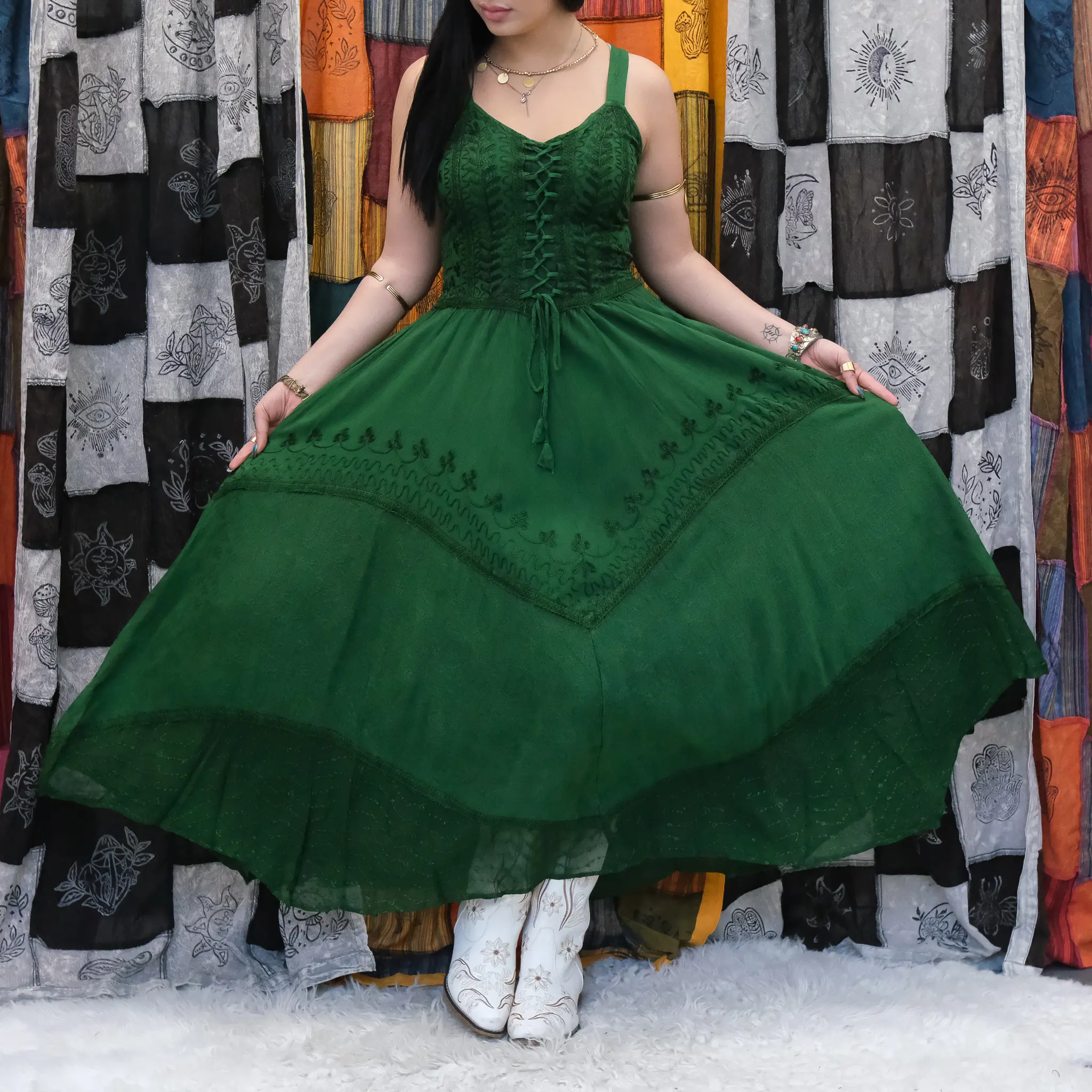 Fairy Corset Maxi Dress , Renaissance Faire Cottagecore Festival Dress, Lace Up Boho Festival Dress
