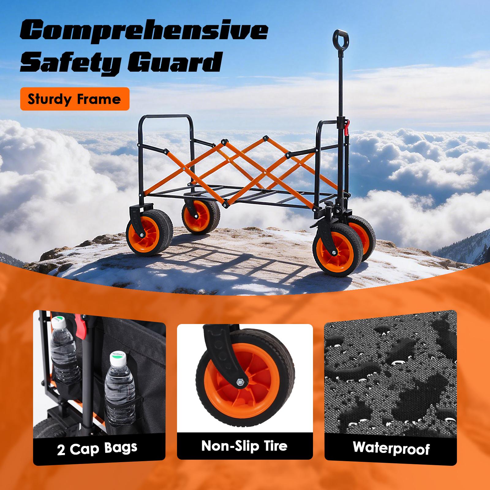 【New Arrival】WildFinder Collapsible Wagon with Wheels, 330lbs Weight Capacity Foldable Beach Wagon with Flexible Handle Portable Utility Wagon Cart for Outdoor, Grocery, Garden, Camping