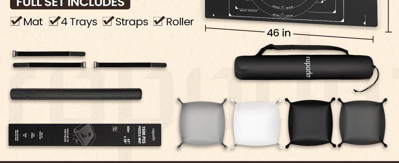 Ropoda 1500 Pieces 46" x 26" Puzzle Mat Roll Up with 4 Large Sorting Trays & Travel Storage Bag Portable Puzzle Keeper for Easy Storage & Carry