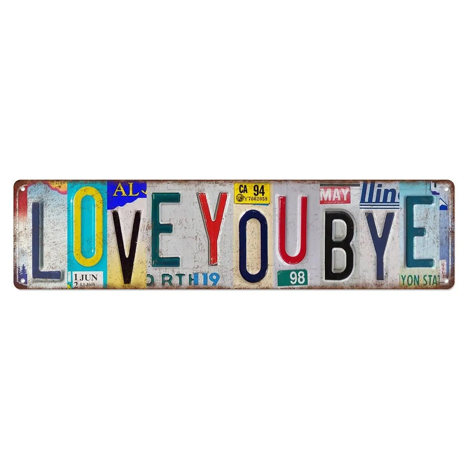 Vintage "Love You Bye" Rustic Design Metal Tin Sign Art, 16x4 in Decorative Wall Plaque, Home Decoration for Hallway Above-Door Display, Thoughtful Gift for Family Love Expression