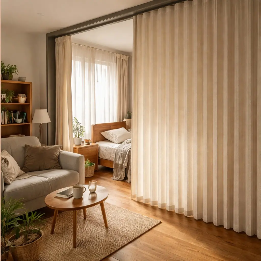 No-Drill Folding Room Divider for Apartments, Foldable Room Divider