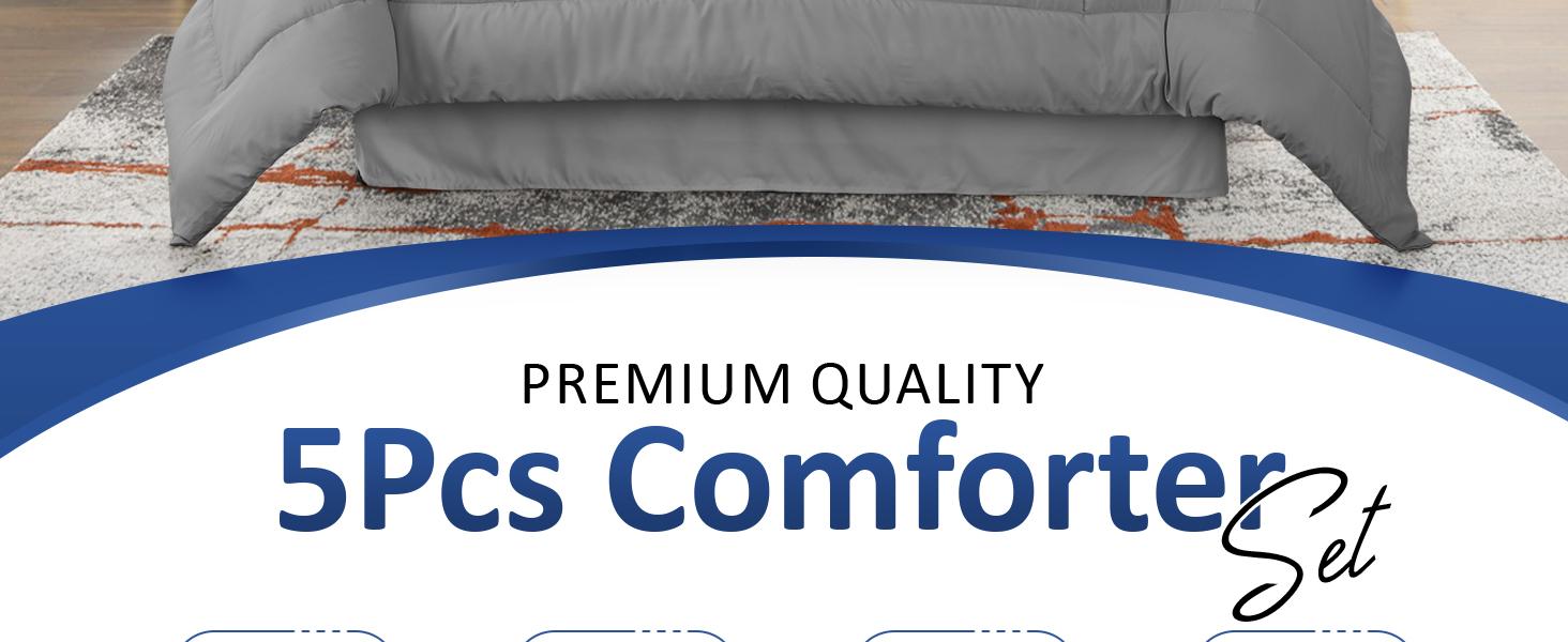 Lux Decor 5 Pc Solid Comforter Set - Polyester Soft Fluffy Comforter- Autumn Lightweight Comforter - All Season Breathable Down Alternative Comforter Set, Duvet Insert All Sizes  -Soft & Durable Bedding Set