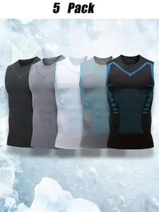 This 5-pack of men's shaping athletic tank tops features a sleeveless design and a compression fit that conforms to muscle lines for a slimming and sculpted look.  Made with high-stretch fabric and quick-drying, breathable material,