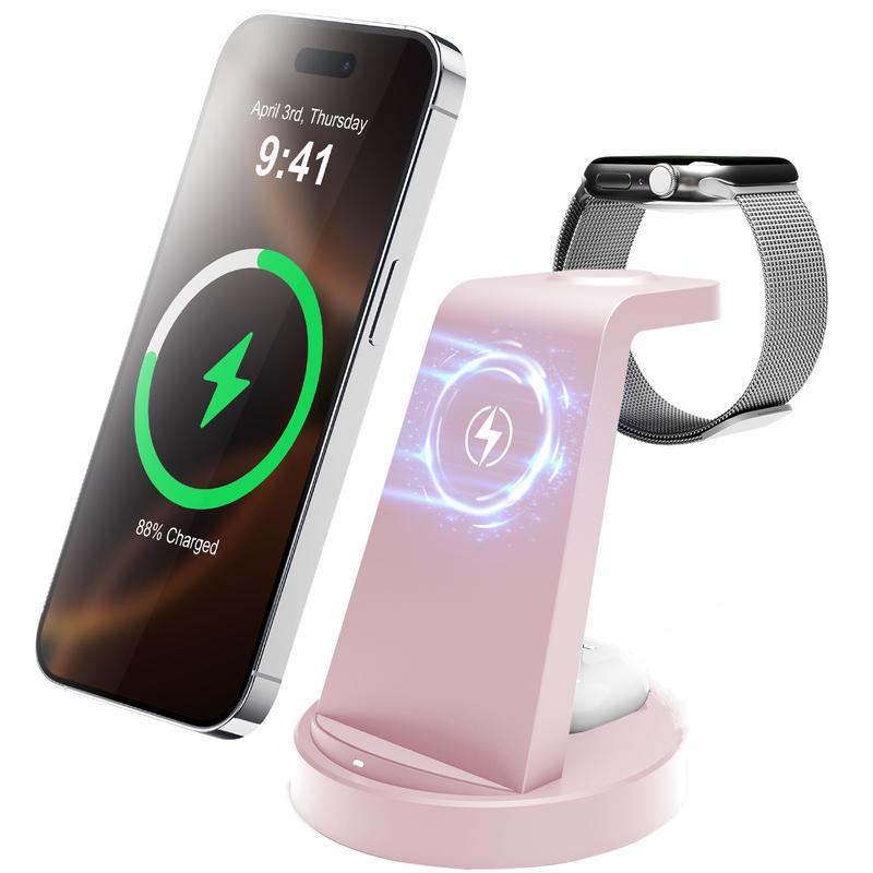Premium Wireless Charger Stand with Case-On Charging & Sleep-Friendly Mode for iPhone, Samsung, Apple Watch & AirPods — Includes Power Adapter