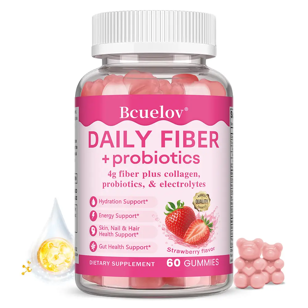 Bcuelov Fiber + Probiotic + Collagen Healthy Gummies — Supports Skin, Energy, and Gut Health 60 Gummies