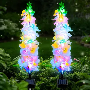 Solar Garden Lights, Solar Delphinium Flowers Lights 4 Pack 80 LEDs, Waterproof Outdoor Light Two Lighting Modes for Outside Wedding Party Garden Yard Patio Lawn Decor