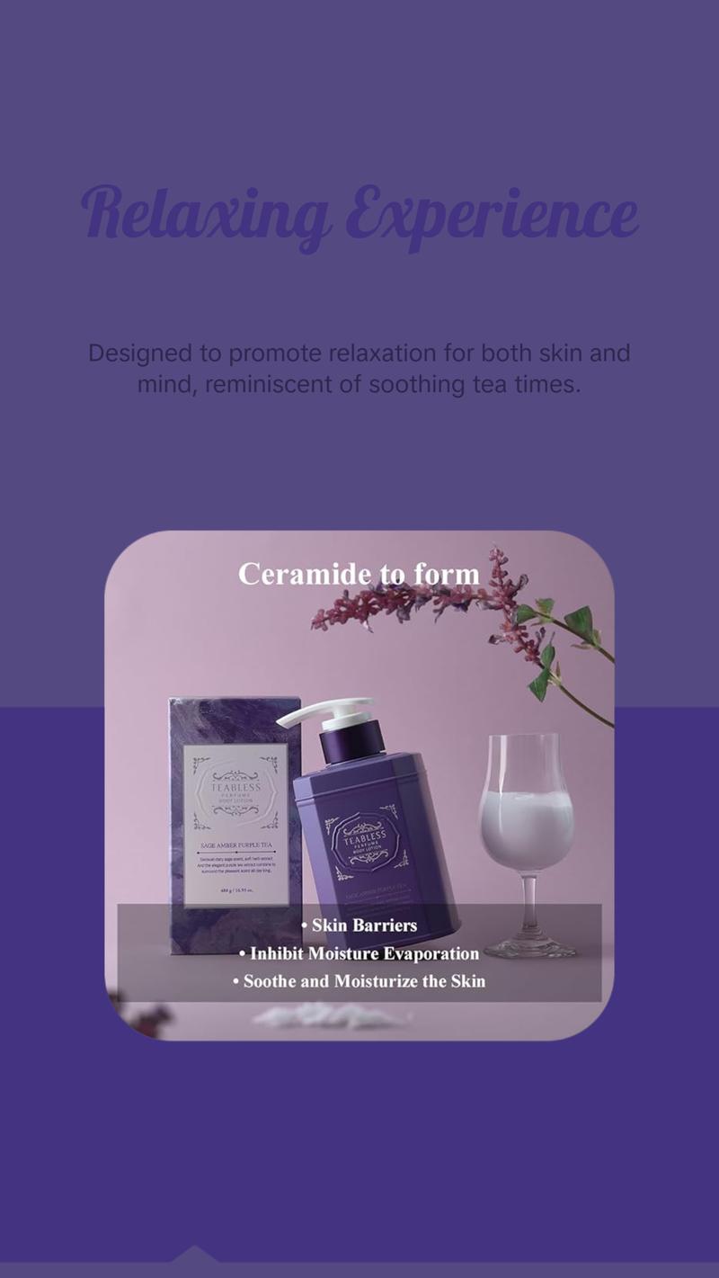TEABLESS Perfume Body Lotion Sage Amber Scent, Herbal Ceramides, Anthocyanins,Soothe&Moisturize the skin. 16.9Fl Oz 480g