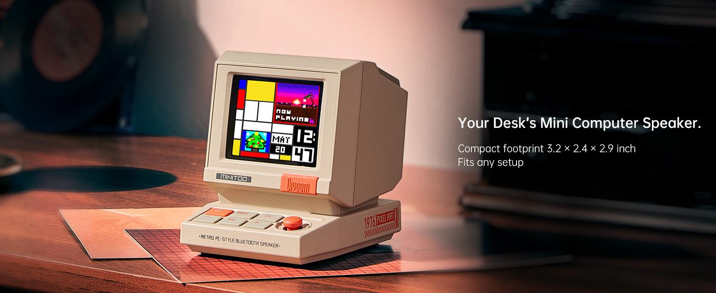 Divoom MiniToo Retro Pixel Bluetooth Speaker – 90s-Inspired PC Design,App Control, Alarm, White Noise, Retro Desk Portable Speaker for Music,Gaming Room Decor