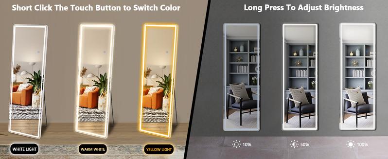 【Valentine's Day gift】Full Length Mirror with LED Lights, 60"x16"Floor Mirror with Dimming & 3 Color Lighting, with Stand for Bedroom, Dressing Room, Arched Decor mirror