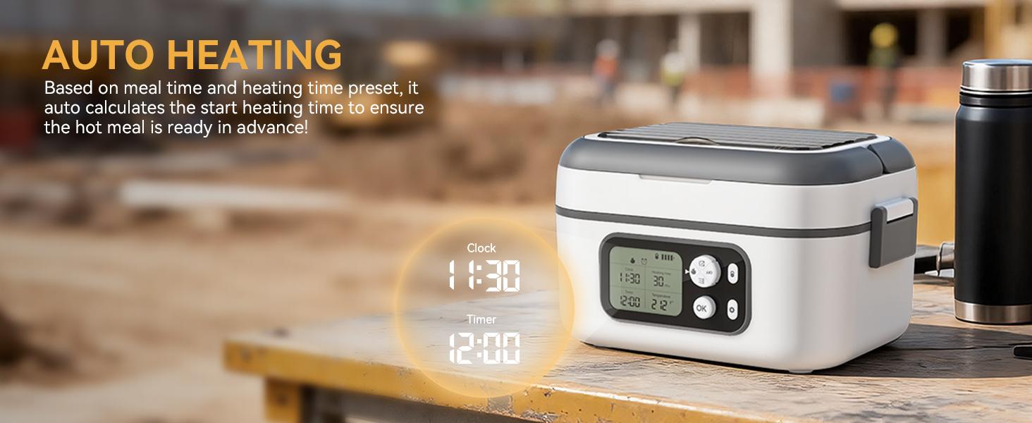 Yofidra Cordless Heated Lunch Box, 24000mAh 100W Electric Lunch Box with Smart Timer, 6.3-Cup Super Large Lunchbox for Men & Women, Portable Food Warmer with Insulated Bag for Outdoor/Office, Black Tableware Stainless Steel