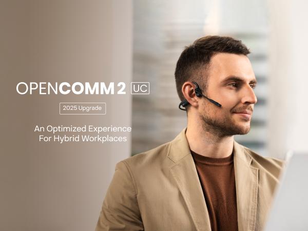 OpenComm2 UC 2025 Upgrade - Open-Ear Wireless Computer Headset with Boom Mic, Bone Conduction Bluetooth Stereo Headphones, USB-A/C Dongle Compatible with PC and Mac, Zoom Certified - C120UC