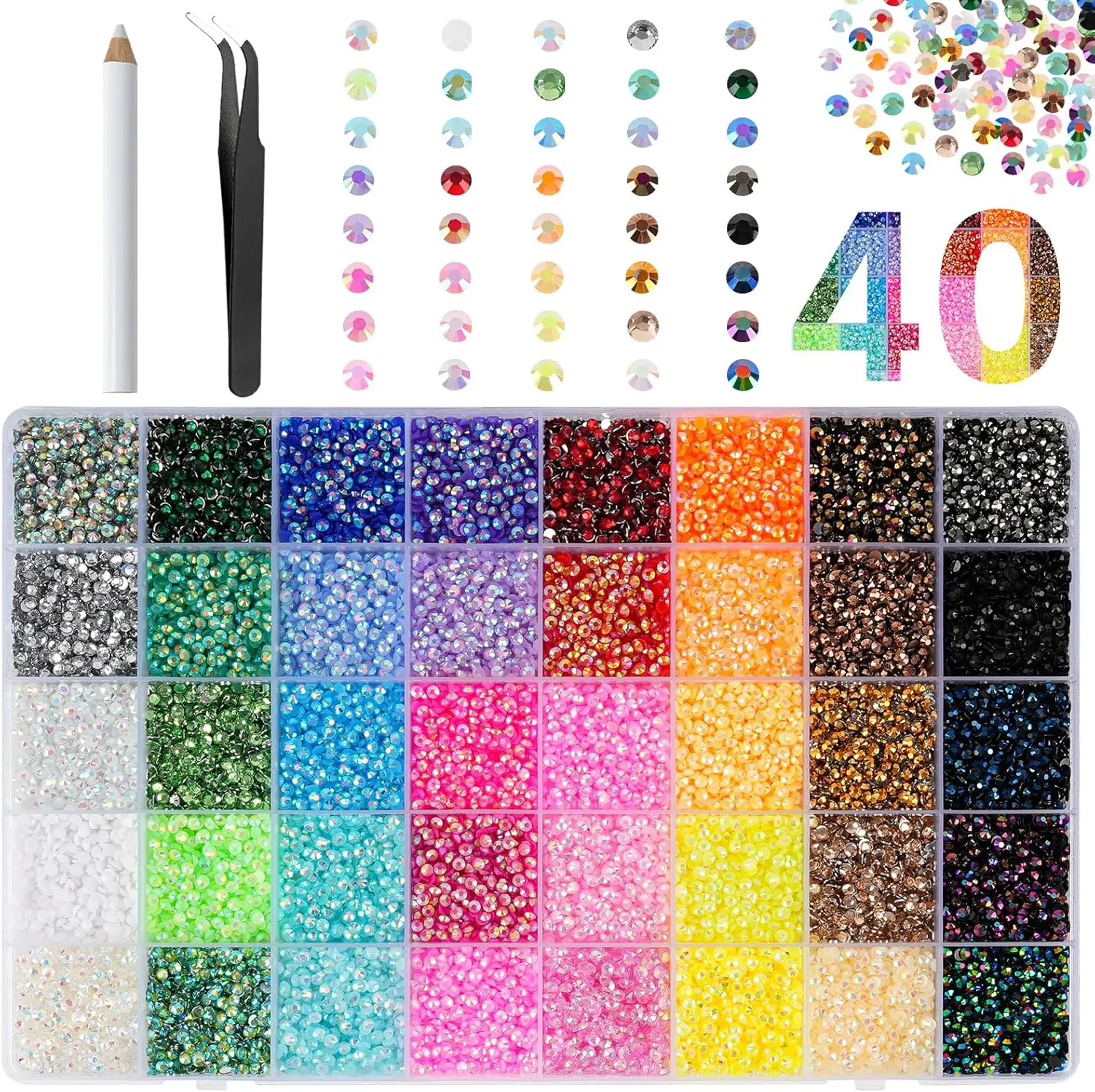 32000Pcs Resin Jelly Rhinestones 3-5mm Flatback for Bedazzling Crafting Kit with Tools for Clothes Shoes Nails Art DIY
