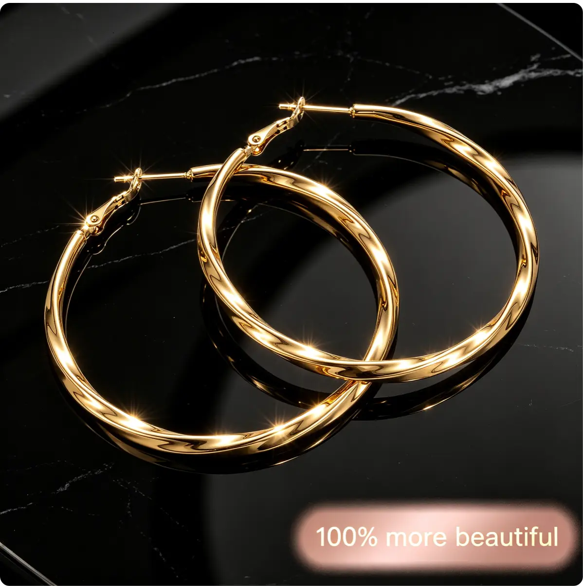 18K Gold Plated Fluid Ripple Hoop Earrings for Women 50mm High-Polished Lightweight Big Circle Earrings Waterproof Tarnish-Resistant Jewelry Gift