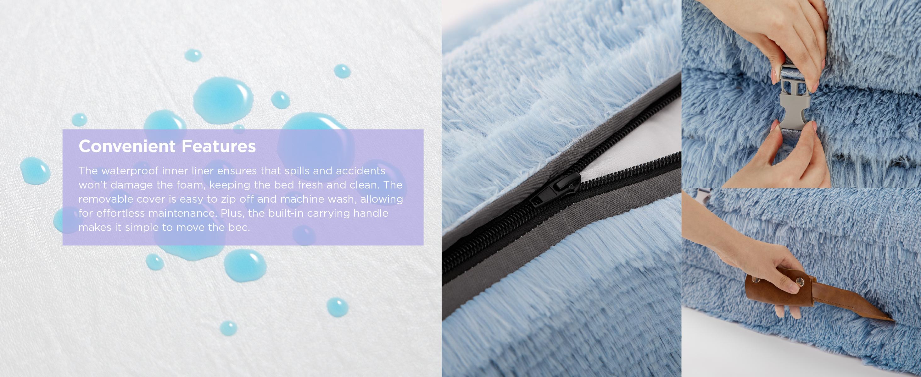 Lesure Luxury Warm Foldable 3-in-1 Flexible Giant Human Dog Bed Cozy Fluffy Faux Fur Lounge Sofa with Supportive Bolster Egg Foam Soft Plush Calming Orthopedic Bed for Winter Comfort Classic Lounge Sofa Options Valentine’s Day Choice