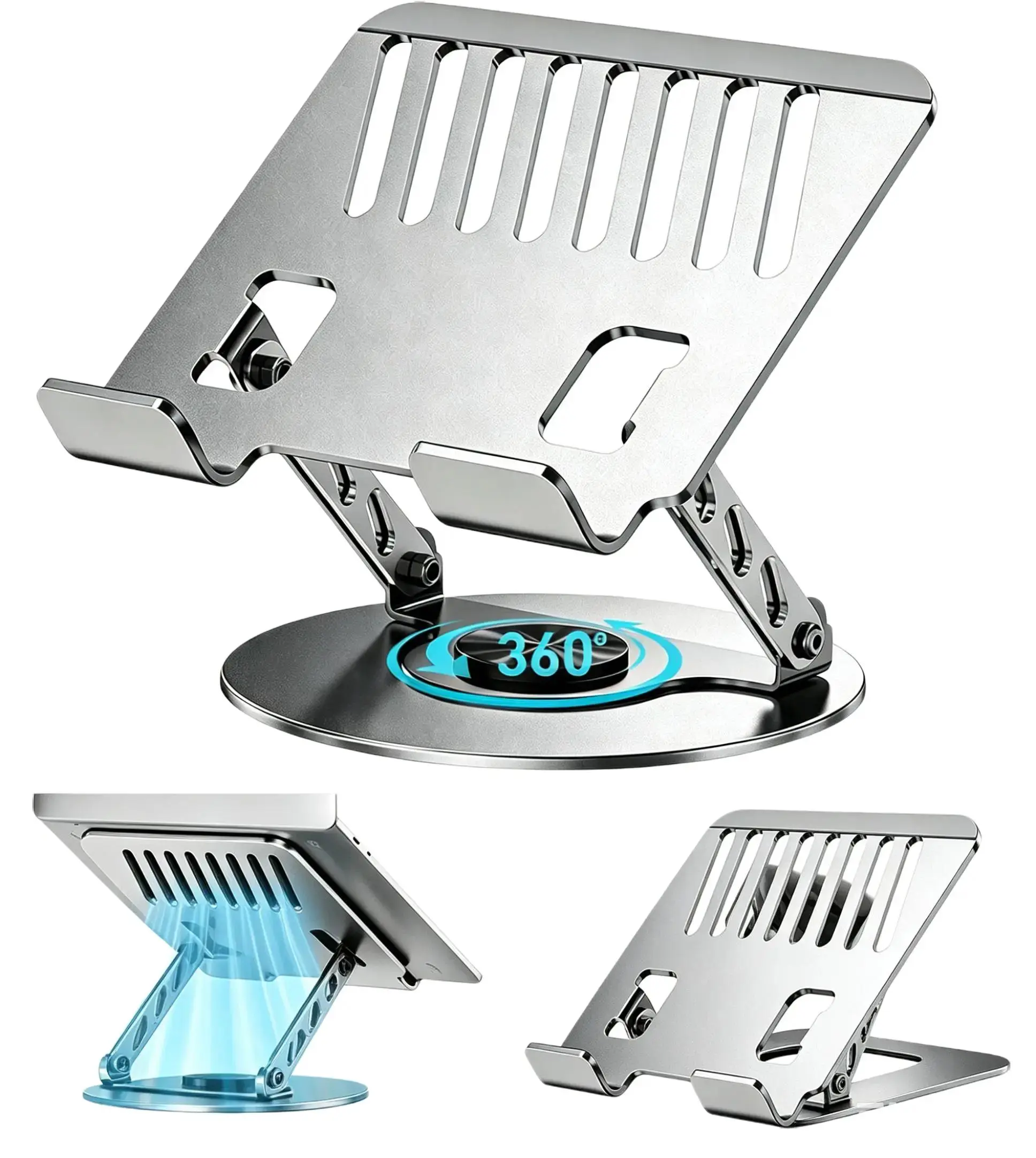 Laptop Stand for Desk - All-Metal Ergonomic Computer Stand & Laptop Riser, 360° Rotatable & Adjustable & Foldable, Laptop Holder for MacBook Pro/Air, Dell XPS, HP, Notebooks (10-17.3"), Gray