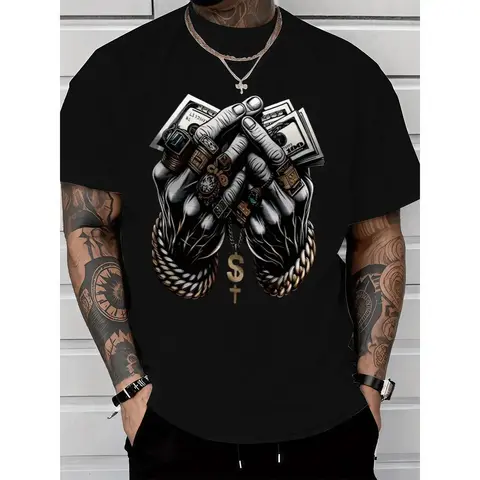 Comfort-Fit Cotton Tee – Men’S Crew Neck T-Shirt Featuring Trendy Dollar & Rings Graphics,clothes for back to school,first day of school outfits