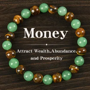 1pc  Money Attraction Bracelet with Green Aventurine & Tiger Eye - blue friendship bracelet beaded jewelry protection bracelet encouragement gift fashion artificial bracelet of the day Colorblock Beaded Crystal Bracelet