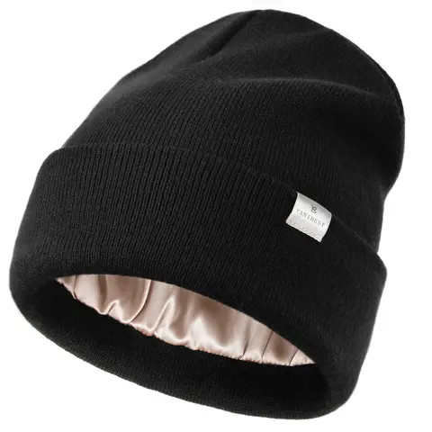 YANIBEST Adults' Acrylic Satin-Lined Beanie Hat Cap - Basic, 21-23 in, 8.25 in, 9 in High, Soft Slouchy Cuffed Warm Winter Hat, Frizz Reduction, Less Static (TikTokShopBlackFriday)