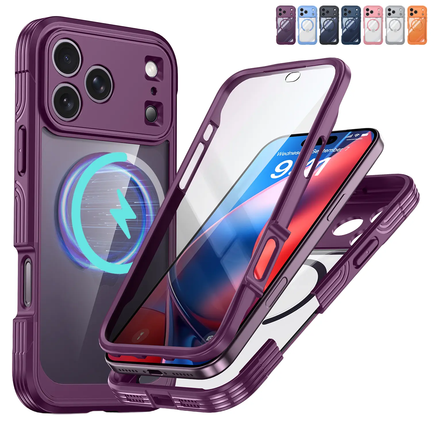 3-Layer Full Cover For iPhone 18 Pro Max 17 Pro 16 15 14 - 360 Full Body Built in Screen Protector Heavy Duty Compatible with MagSafe Phone Cover,Military Grade Rugged Pink Cover