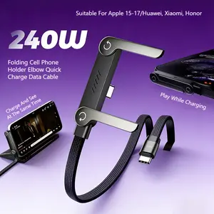 Foldable phone holder with fast charging cable, multi-functional phone holder
