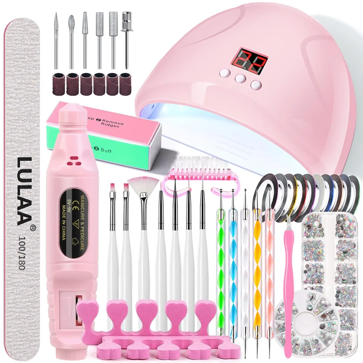 Manicure nail kit, Manicure pedicure kit, At Home Nail Kit, Beginner nail tech kit, nail UV lamps, gel nail polish glue, electric nail drills, nail brushes, nail rhinestones, nail and foot care tools, Gel Nails Kit With Uv Light