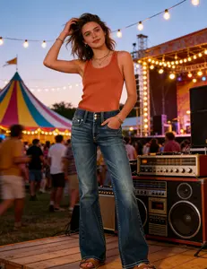 Silvers Women's Wide Leg Jeans Casual High Waisted Stretch Baggy Loose Denim Pants Vintage Versatile Washed Mid Rise Slim Boot Cut Jeans