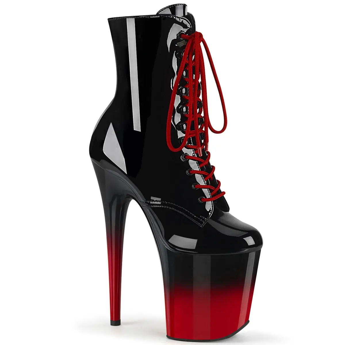 Pleaser Women's Flamingo-1020BR-H Lace-Up Platform Ankle Boots, 2-Tone Black and Red with 8" Heel and 4" Platform, Shoe, Statement Shoes, Footwear, Two Tone
