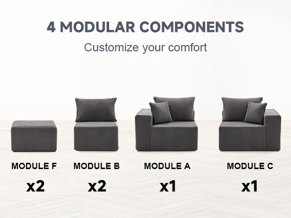 【3 packages】135.4" Cloud Couch Sectional, Modular Sofa with Deep Seat, Plush Corduroy L Shaped Boneless Couch, Convertible Sectional Couches for Living Room, 5Seat