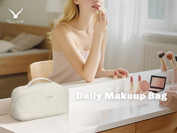 [NEW IN] HYNES EAGLE Travel Makeup Bag for Women, Water Repellent Puffy Quilted Cosmetic Organizer Pouch, Portable Wide Open Toiletry Bag for Toiletries & Brushes, Large Capacity Travel Makeup Case Black Friday