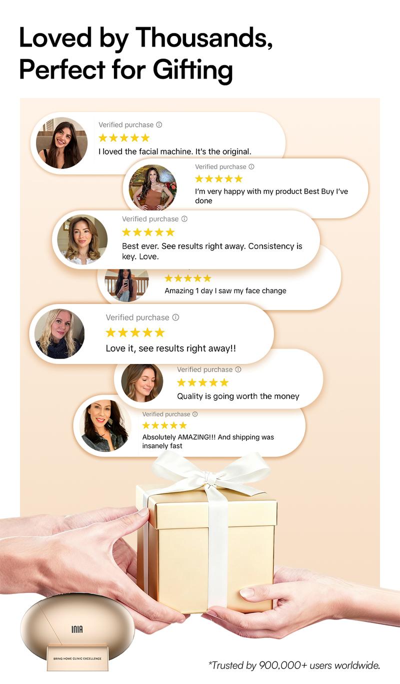 INIA GLACE & FLARE Bundle – All-in-1 Face & Neck Sculpting Beauty Device for Lymphatic Drainage with Microcurrent Lifting, Lift, Tighten, De-Puff, Serum Infusion, Red & Blue Light, Thermal & Cryo Therapy, Buy 1 Get 4, Ideal Gift Set